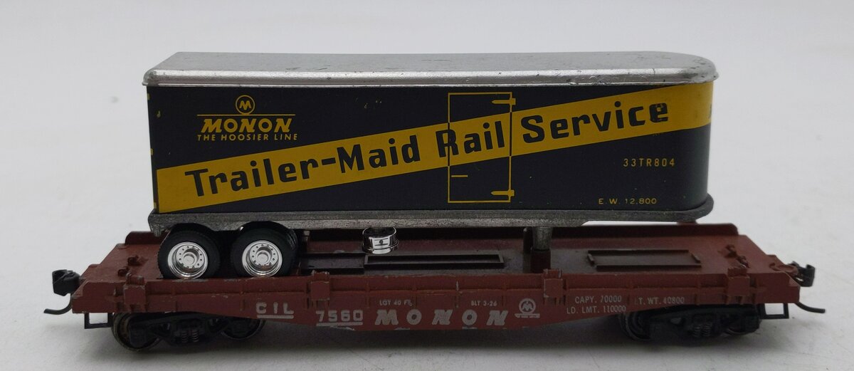 Penn Line 452 HO Monon Piggy-Back Car w/ Trailer Load EX/Box
