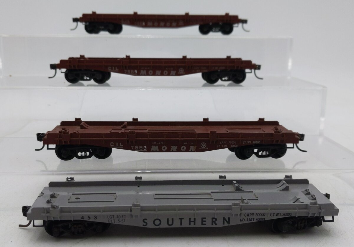 Penn Line HO Scale Monon Flat Cars: #7563 #453#7569#7566 [4] EX