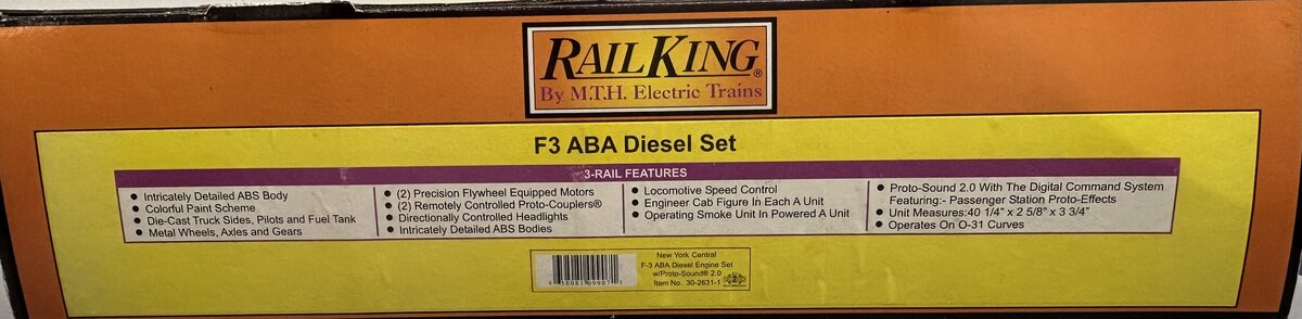 MTH 30-2631-1 NYC F-3 ABA Diesel Engine Set w/Proto-Sound 2.0 #2333 EX/Box