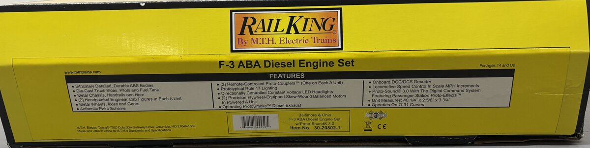 MTH 30-20802-1 Baltimore & Ohio F3 ABA Diesel Engine with PS3 #1404