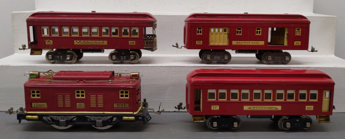 Lionel 360E Vintage Std Gauge Red & Cream Electric Pass. Set: 8E, 332, 337, 338 VG