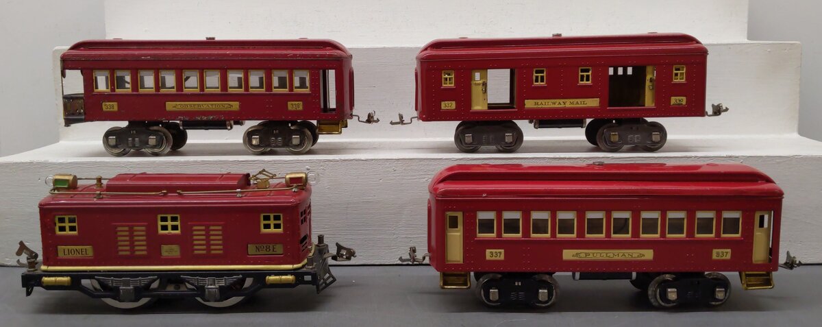 Lionel 360E Vintage Std Gauge Red & Cream Electric Pass. Set: 8E, 332, 337, 338 VG