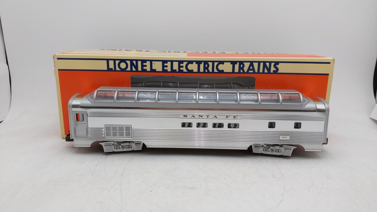 Lionel 6-19128 O Gauge Santa Fe Aluminum Full Vista Dome Car #507 EX/Box