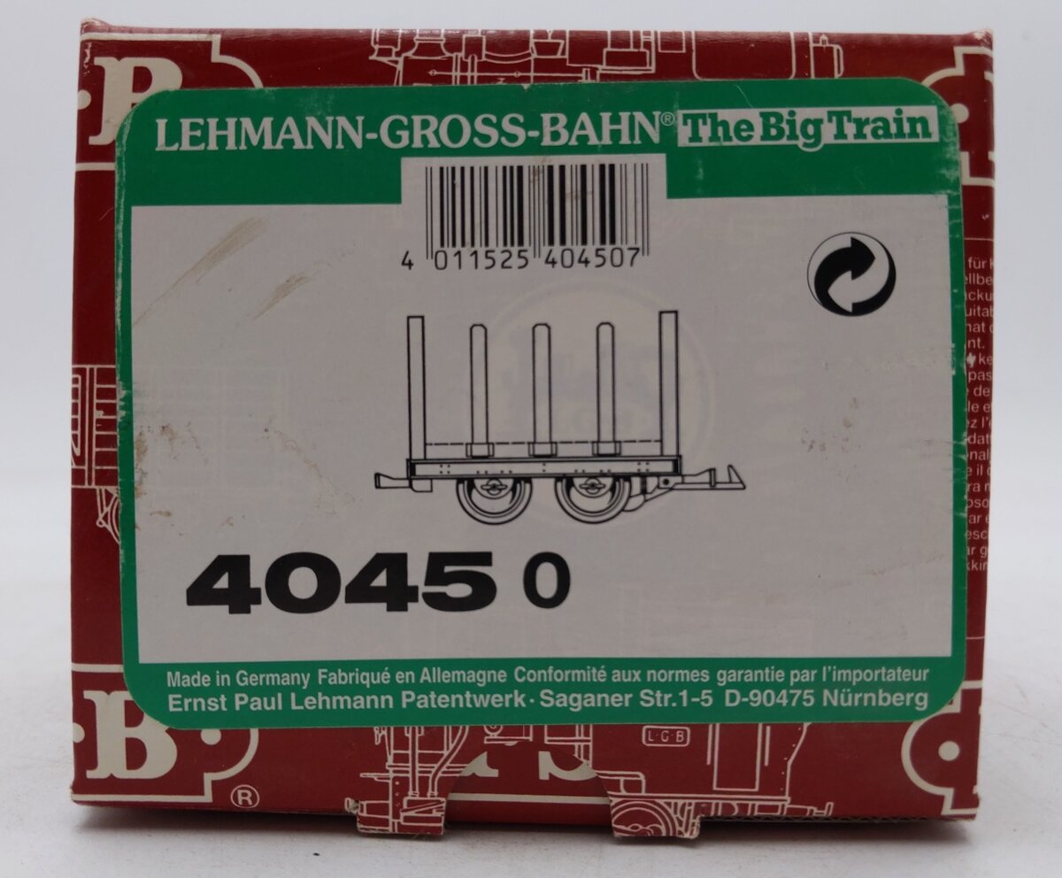 LGB 40450 G Scale Red/Brown Flatcar with Stakes & 5 Barrel Load LN/Box