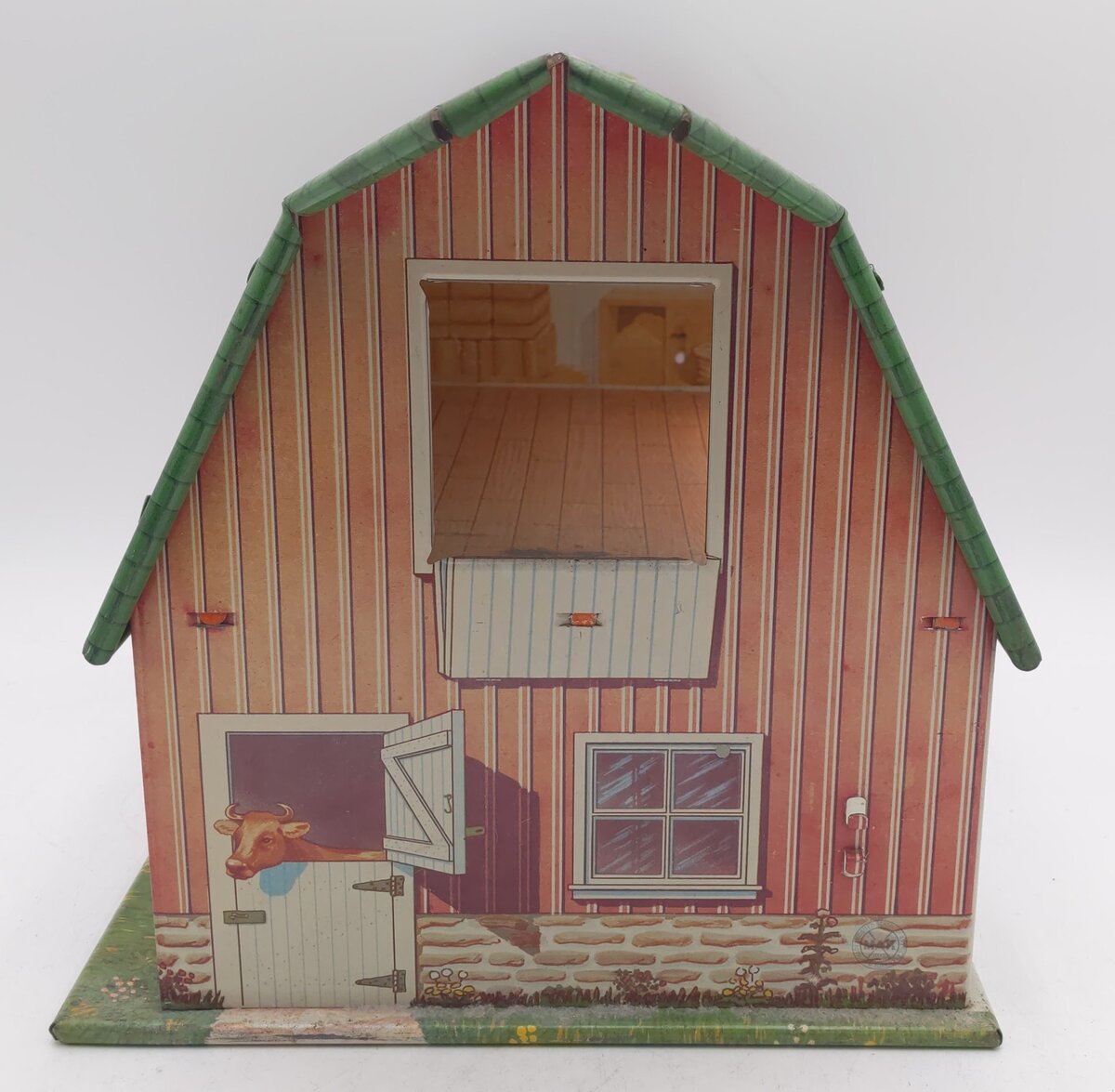 Marx Vintage 1950s Tin Litho 2-Story Happi Time Farm Red Barn w/ Green Roof VG