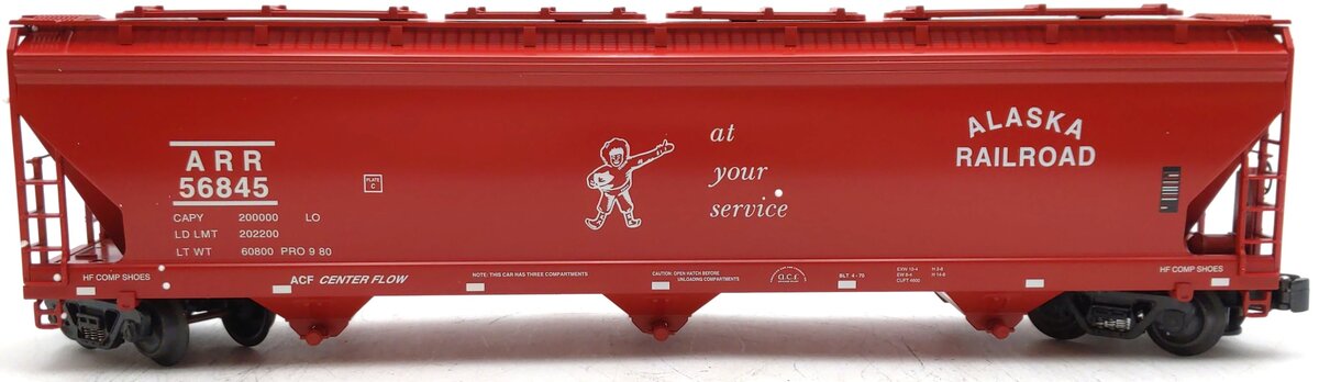 K-Line K6243-1012 O Gauge Alaska Railroad 3-Bay Center Flow Hopper Car #56845 NIB
