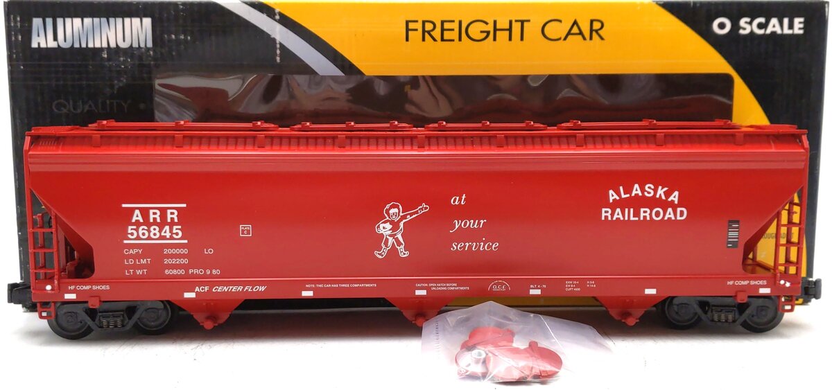 K-Line K6243-1012 O Gauge Alaska Railroad 3-Bay Center Flow Hopper Car #56845 NIB