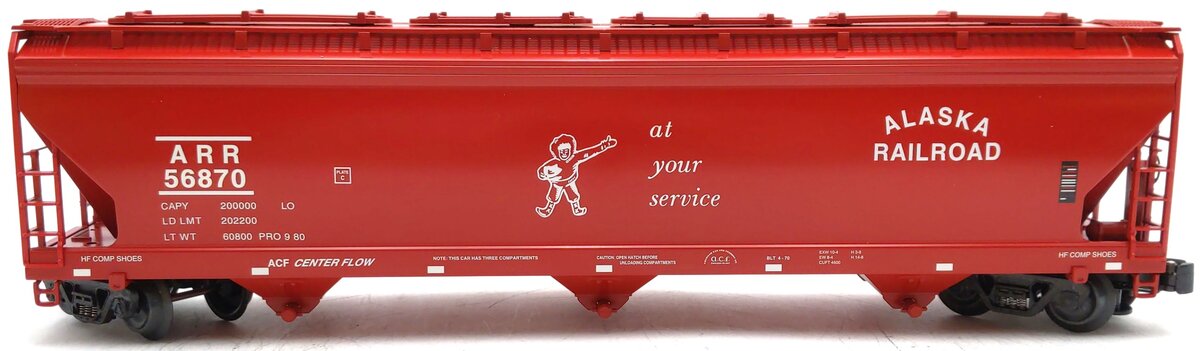 K-Line K6243-1012 O Gauge Alaska Railroad 3-Bay Center Flow Hopper Car #56870 NIB
