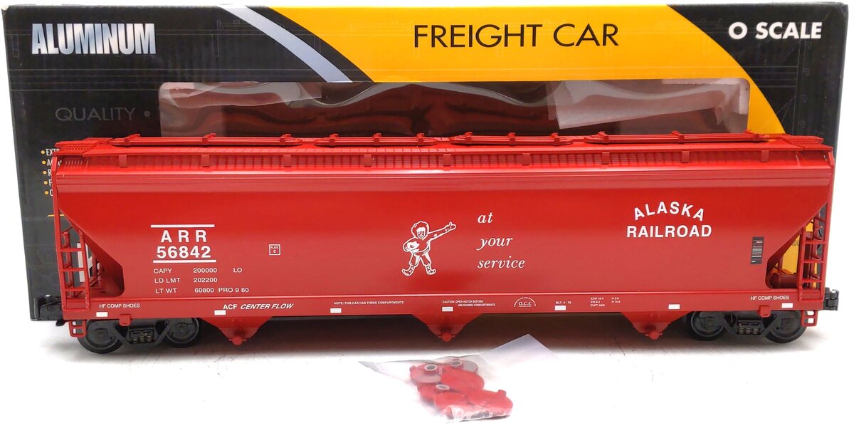 K-Line K6243-1012 O Gauge Alaska Railroad 3-Bay Center Flow Hopper Car #56842 NIB