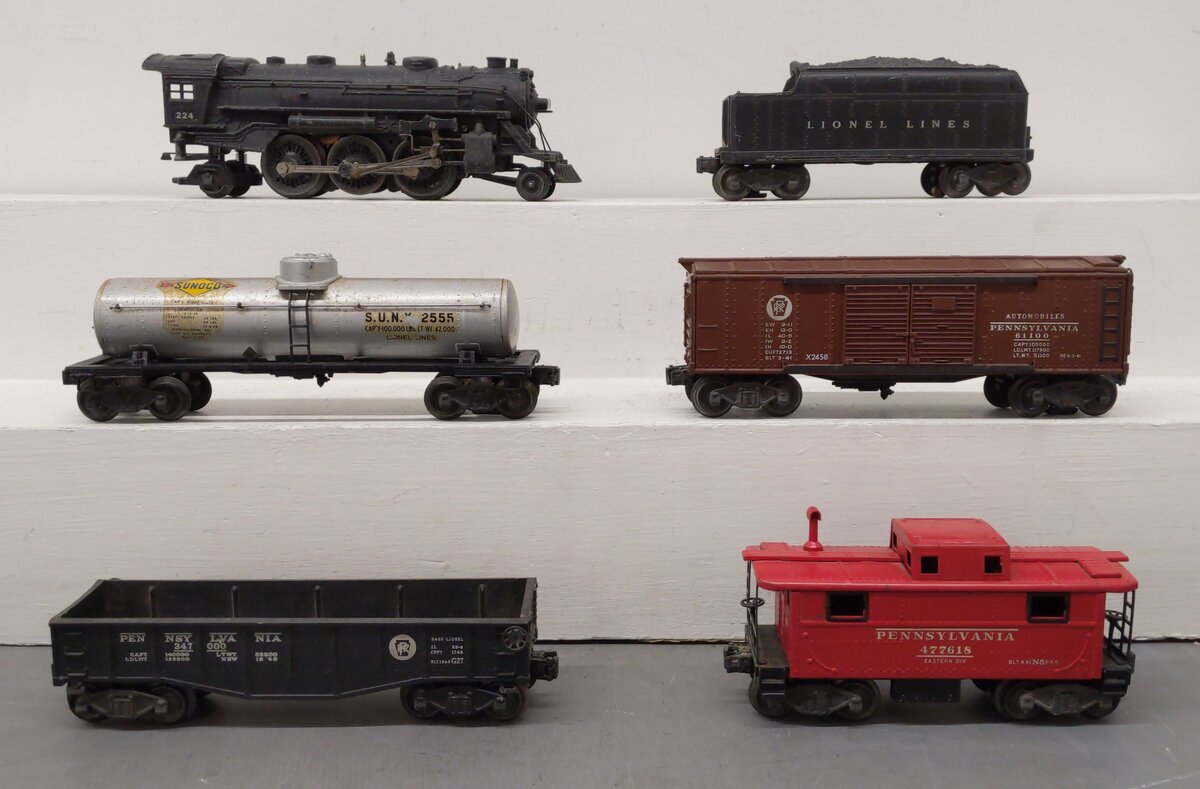 Lionel Vintage O 463W Steam Freight Set: 224, 2466W, 2555, 2452, 2457, 2458 [6] VG
