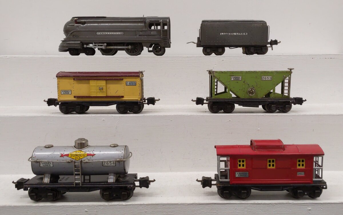 Lionel 187W Vintage O PRR Steam Freight Set: 238E, 2225W, 2653, 2654, 2655, 2657 VG