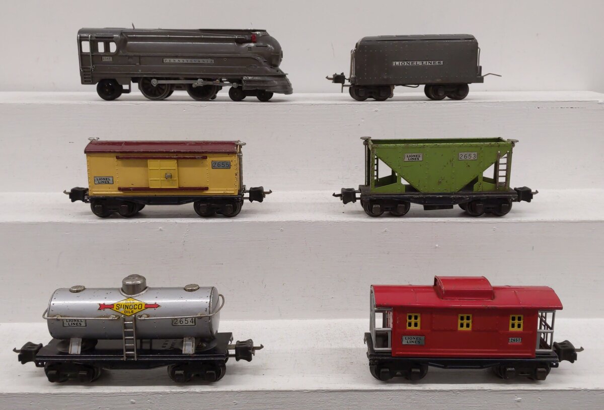 Lionel 187W Vintage O PRR Steam Freight Set: 238E, 2225W, 2653, 2654, 2655, 2657 VG