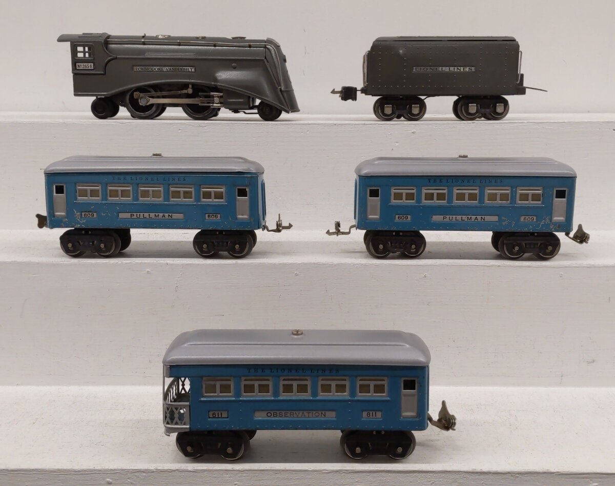 Lionel 6500E Vintage O Steam Passenger Set: 265E, 265W, 609, 609, 611 [5] VG