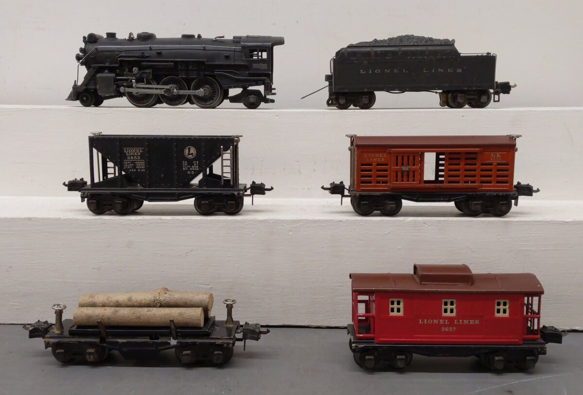 Lionel 247 Vintage O Steam Freight Set: 225E, 2235W, 2653, 2656, 2657, 3651 [6] VG