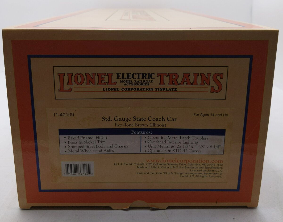 MTH 11-40109 G Scale Illinois Std. Gauge State Coach Car 414 LN/Box