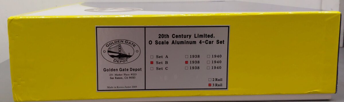 Golden Gate Depot 1938 O 20th Century Aluminum Pullman 4-Car Set B (3 Rail) EX/Box