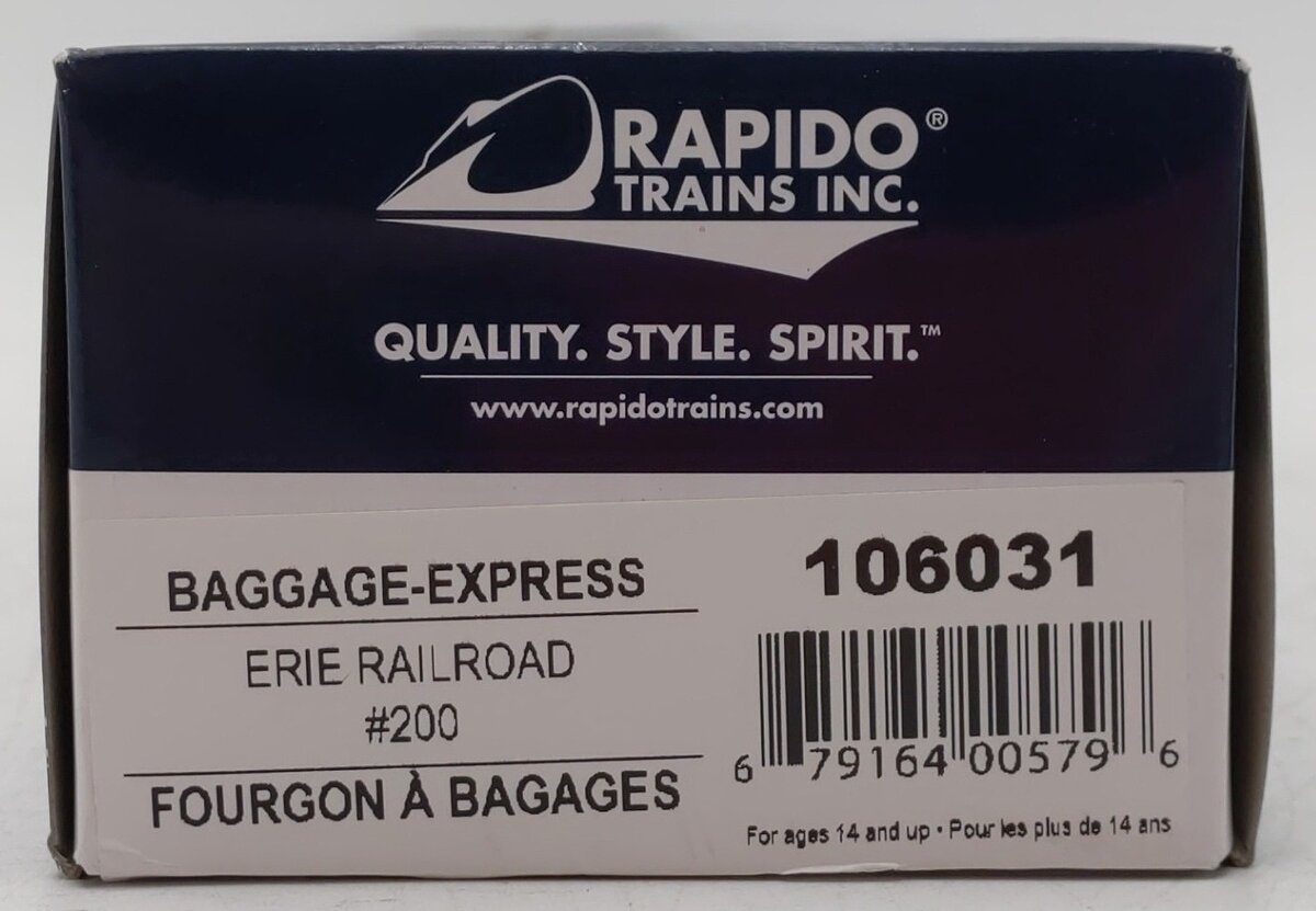 Rapido Trains 106031 HO Erie 73' 6" Smooth Side Baggage-Express Car #200 NIB