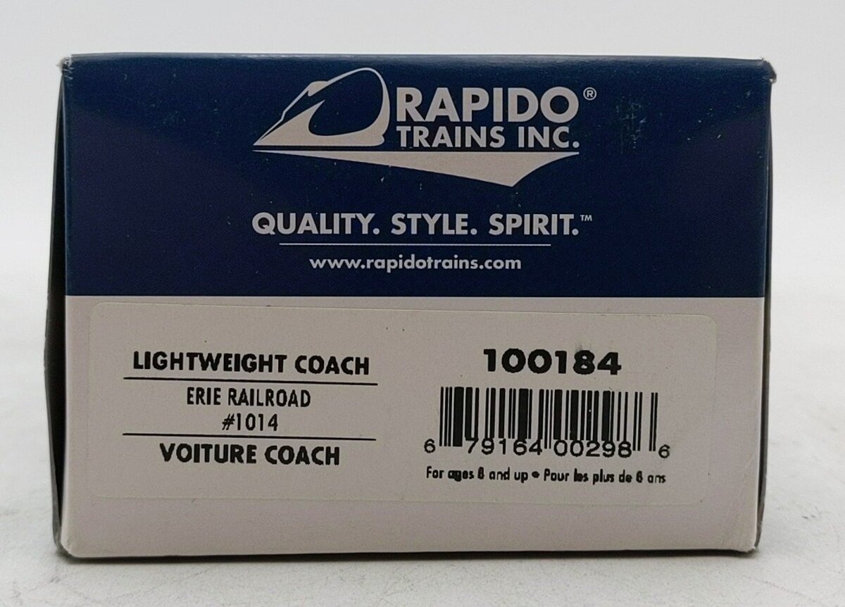 Rapido Trains 100184 HO Scale Erie Railroad Lightweight Coach Car #1014 NIB