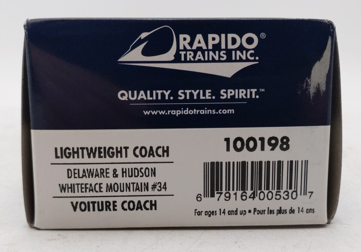 Rapido Trains 100198 Delaware & Hudson Whiteface Mountain Passenger Car #34 NIB