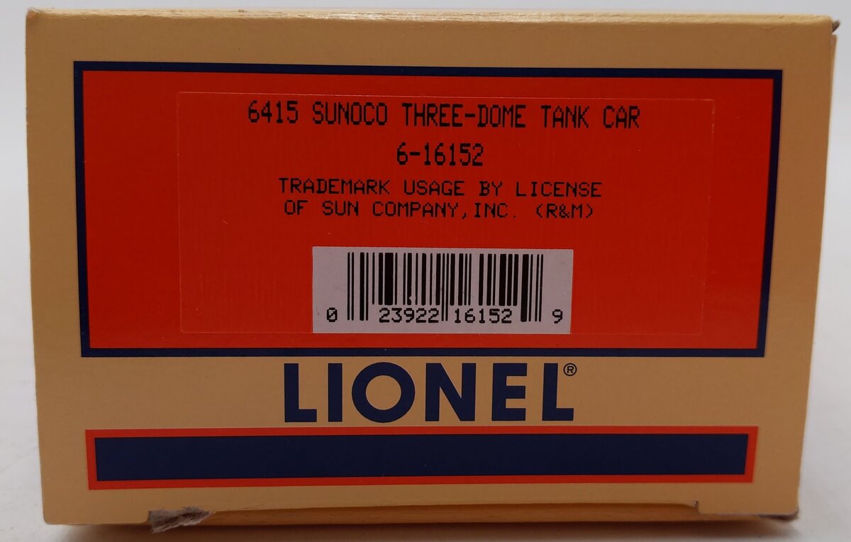 Lionel 6-16152 O Gauge Sunoco 3-Dome Tank Car #6415 EX/Box