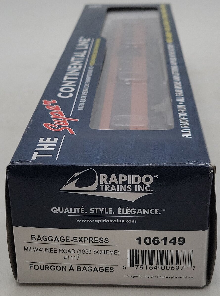 Rapido Trains 106149 HO Milwaukee Road 73' 6" Smooth Side Baggage-Express #1117 MT/Box
