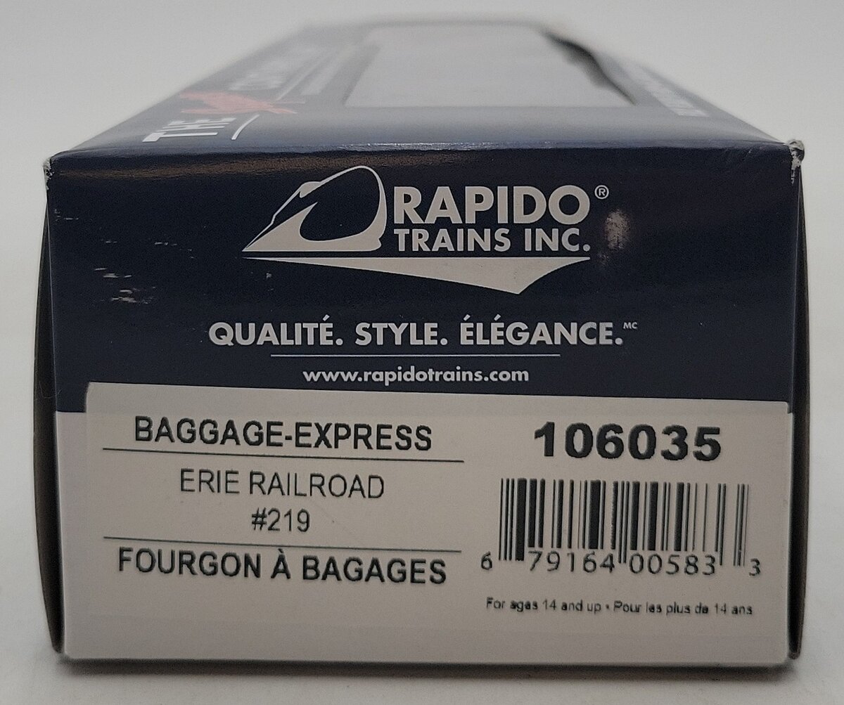 Rapido Trains 106035 HO Erie 73' 6" Smooth Side Baggage-Express Car #219 MT/Box