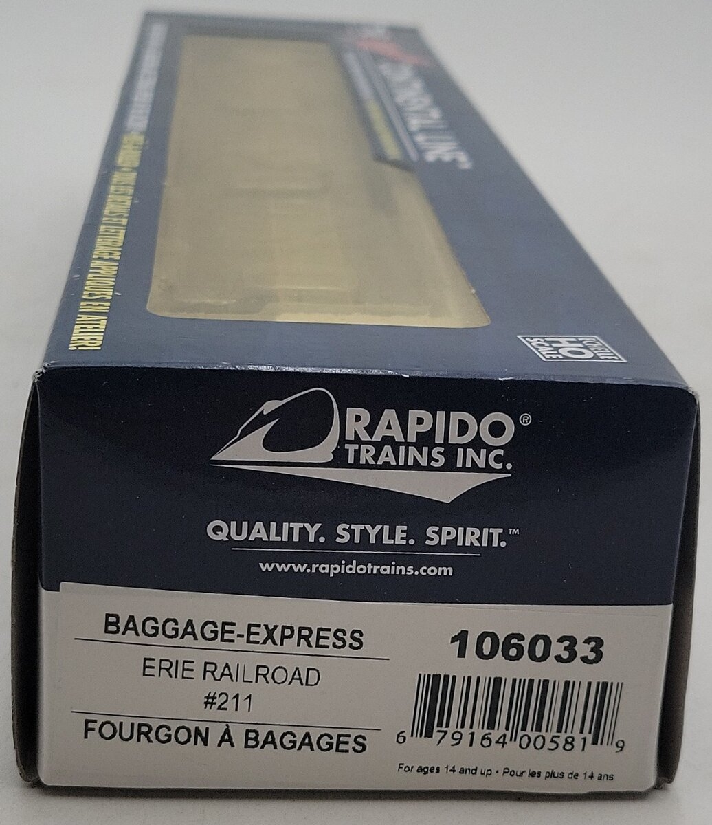 Rapido Trains 106033 HO Erie 73' 6" Smooth Side Baggage-Express Car #211 MT/Box