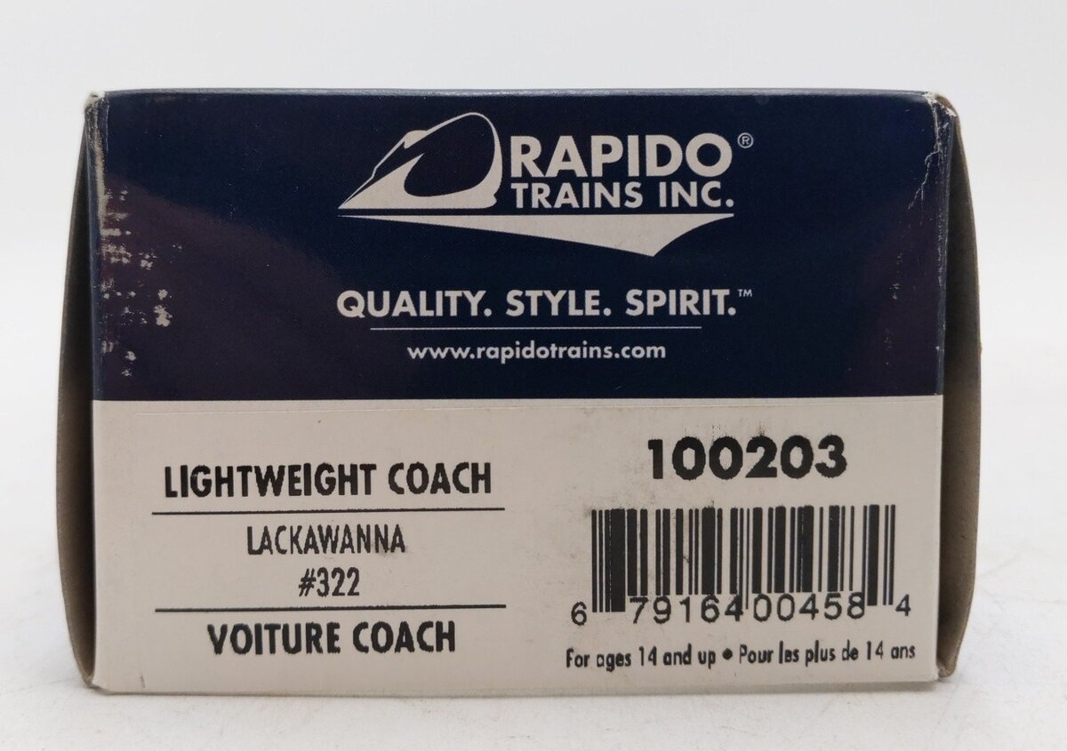 Rapido Trains 100203 HO Delaware, Lackawanna & Western Lightweight Coach #322 NIB