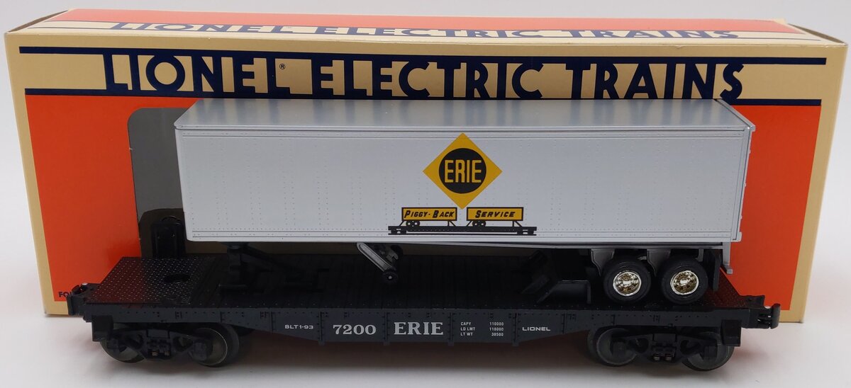 Lionel 6-19415 O Gauge Erie Flatcar #7200 w/ Trailer VG/Box