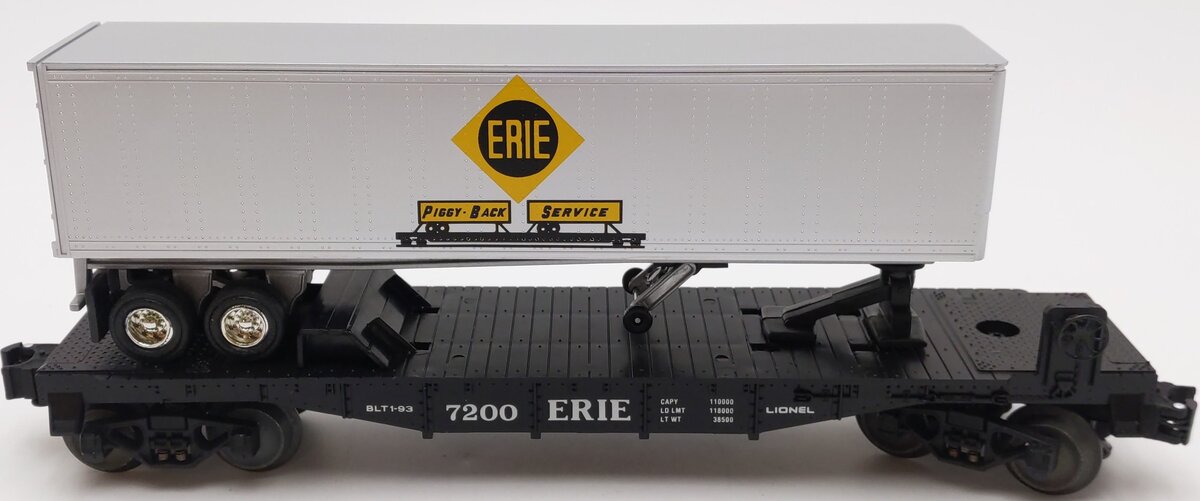 Lionel 6-19415 O Gauge Erie Flatcar #7200 w/ Trailer VG/Box