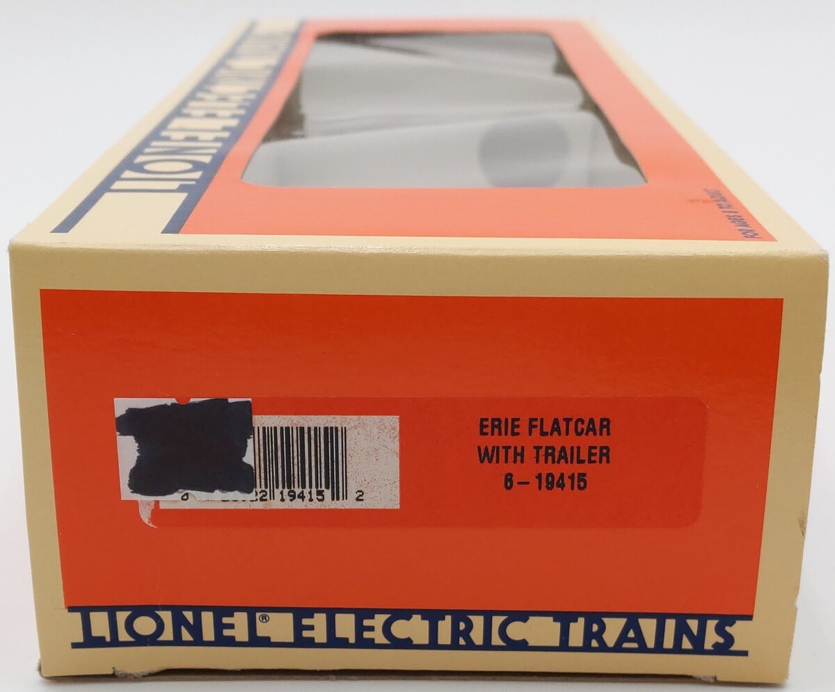 Lionel 6-19415 O Gauge Erie Flatcar #7200 w/ Trailer VG/Box