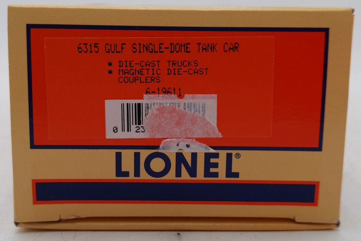 Lionel 6-19611 O Gauge Gulf Single Dome Tank Car #6315 EX/Box