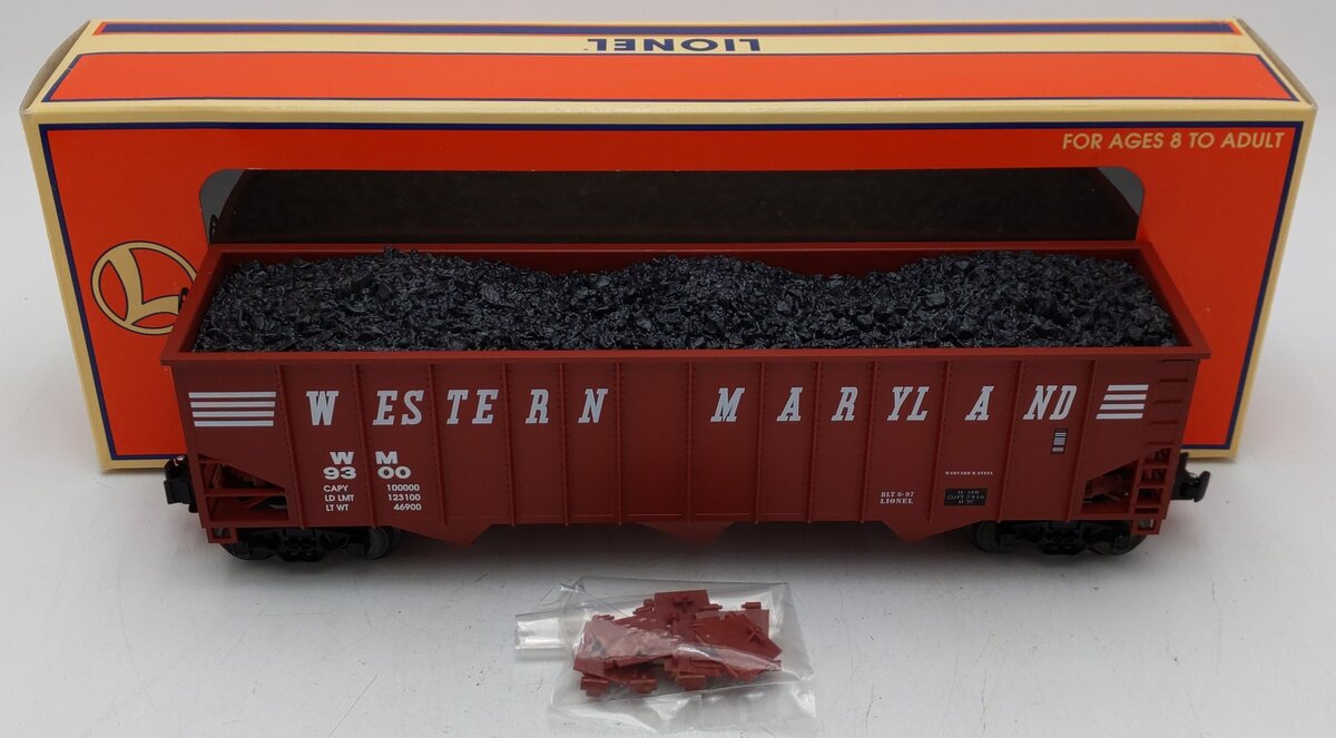 Lionel 6-17129 O Gauge Western Maryland 3-Bay Hopper Car w/Coal Load #9300 EX/Box