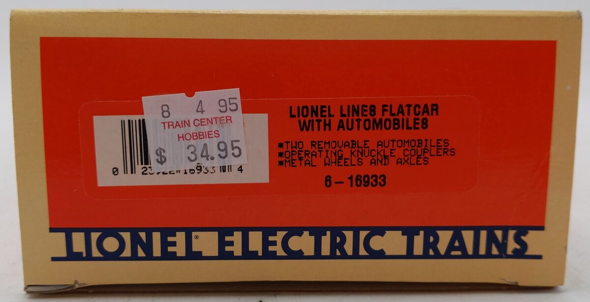 Lionel 6-16933 O Gauge Lionel Lines Flatcar with 2 Blue Automobiles EX/Box