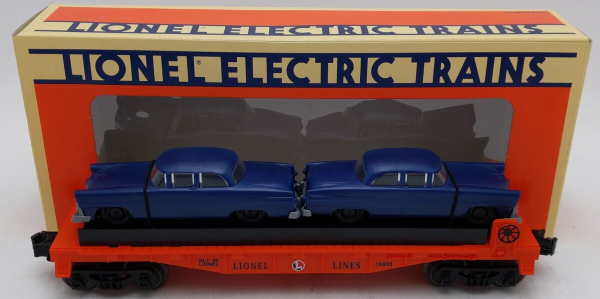Lionel 6-16933 O Gauge Lionel Lines Flatcar with 2 Blue Automobiles EX/Box