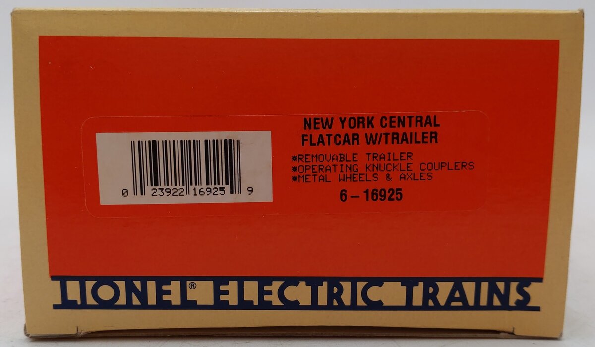 Lionel 6-16925 O Gauge New York Central Flat Car with Trailer EX/Box