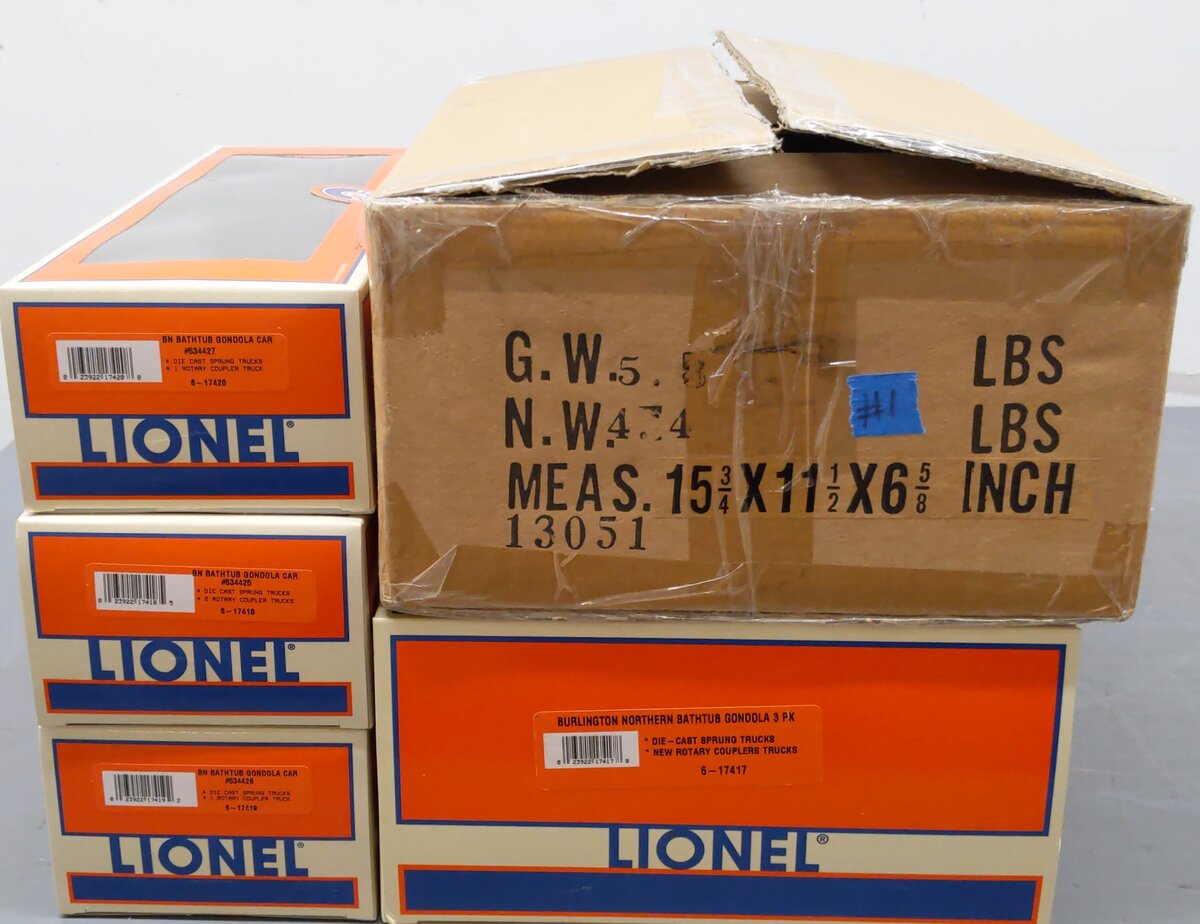 Lionel 6-17417 O Gauge Burlington Northern Rotary Bathtub Gondolas (Set of 3) LN/Box