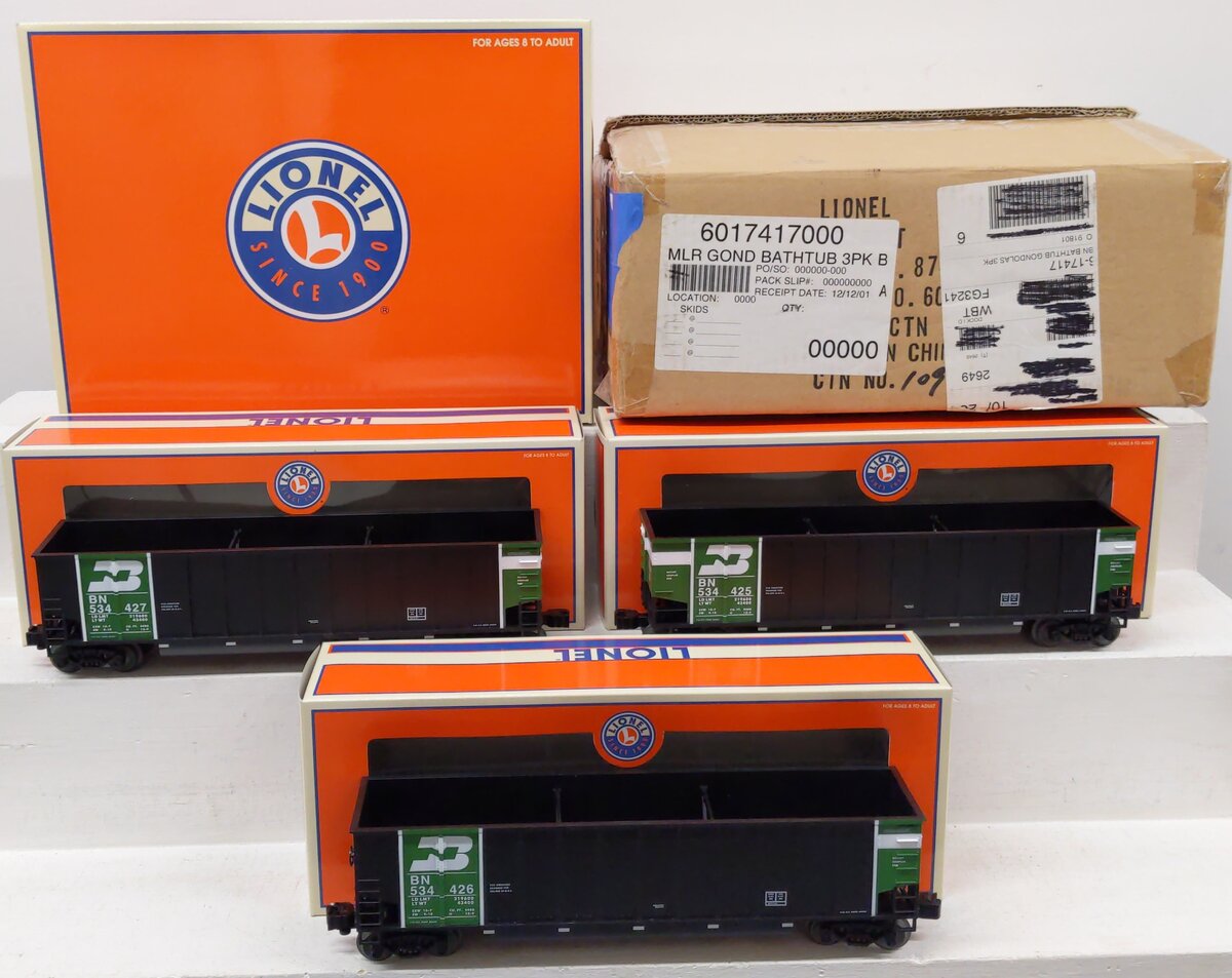 Lionel 6-17417 O Gauge Burlington Northern Rotary Bathtub Gondolas (Set of 3) LN/Box