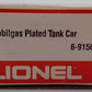 Lionel 6-9156 O Gauge Mobilgas Plated Single Dome Tank Car VG/Box