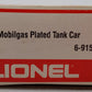 Lionel 6-9156 O Gauge Mobilgas Plated Single Dome Tank Car VG/Box