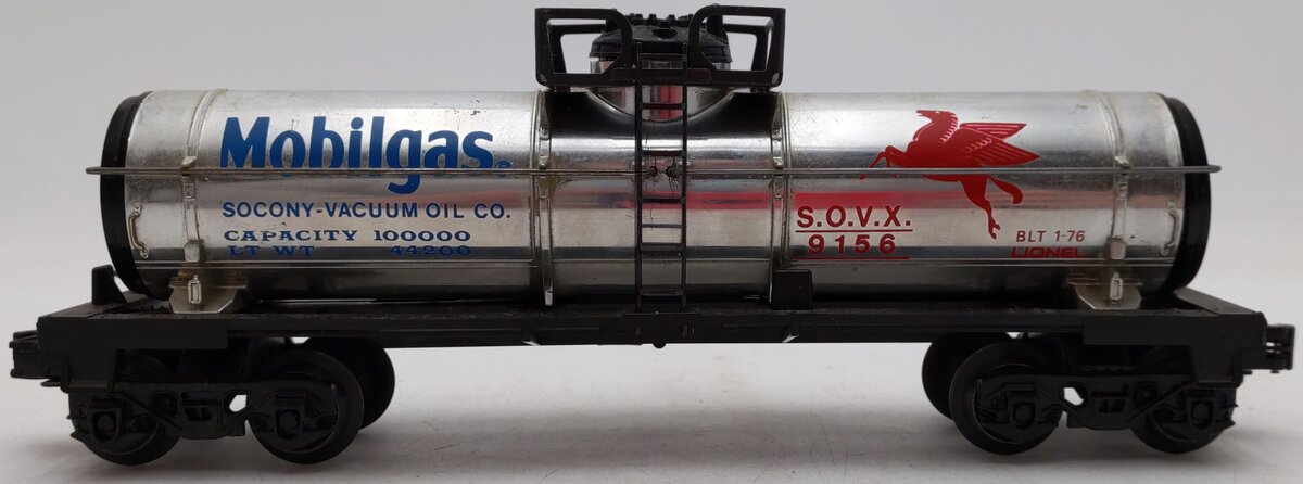 Lionel 6-9156 O Gauge Mobilgas Plated Single Dome Tank Car VG/Box