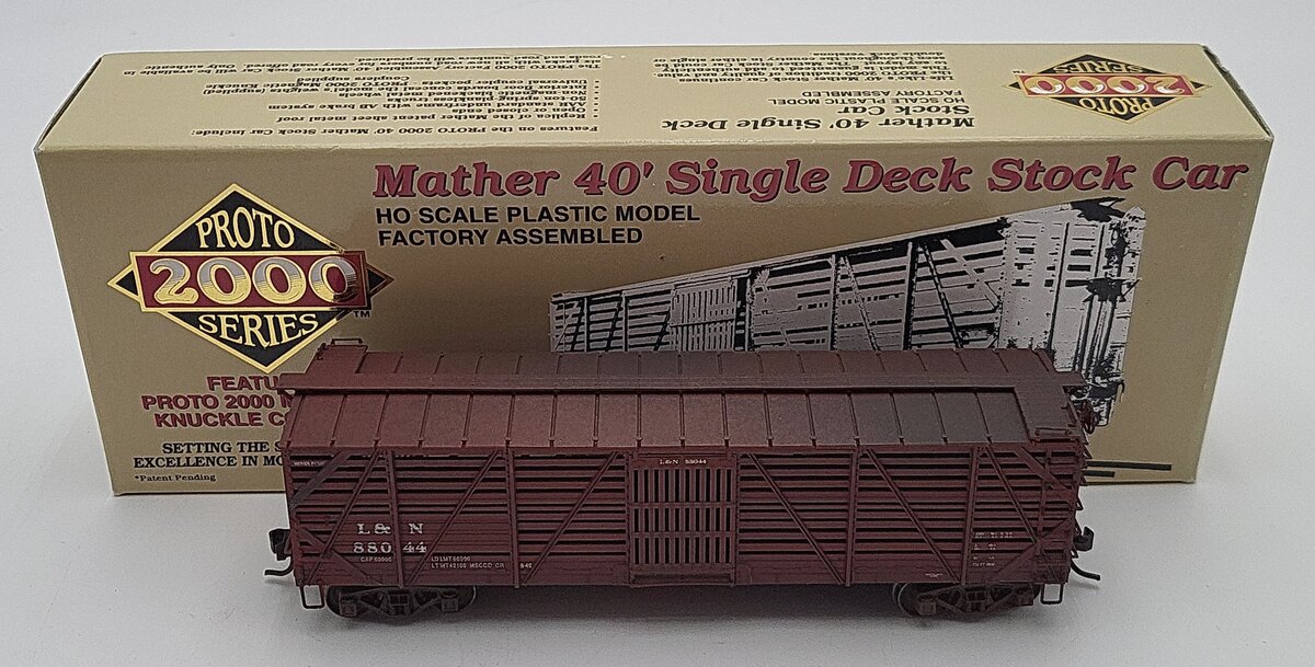 Proto 2000 88044 HO Scale L&N Mather 40' Single Deck Stock Car Custom Weathered LN/Box