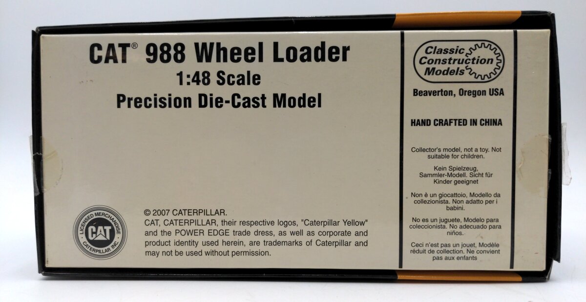 CCM 988 1:43 Scale Diecast CAT Wheel Loader NIB