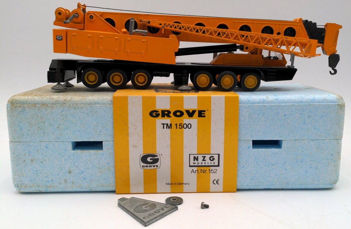 NZG 152 1:55 Scale Yellow Model TM 1500 Diecast Extendable Boom Crane W/Emblem VG/Box