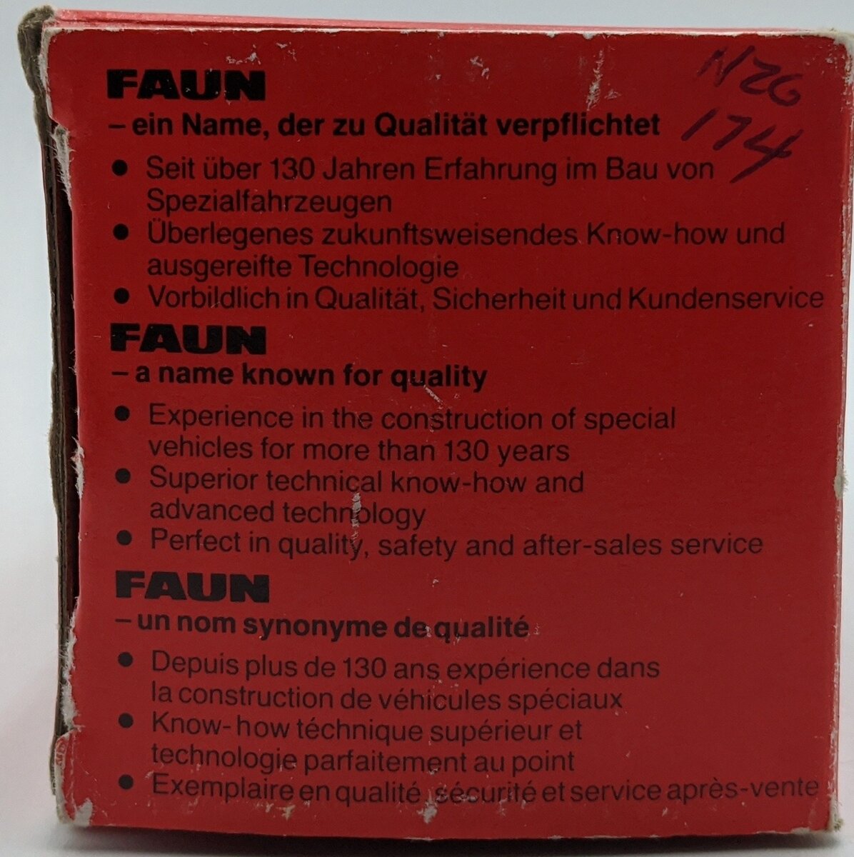 NZG 174 1:50 Diecast Faun HM 1035 Wheeled Excavator NIB