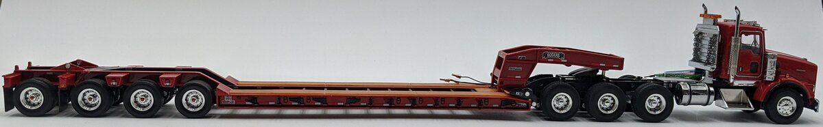 WSI 34-2024 1:50 Red Kenworth T800 8x4 Day Cab with 4-Axle Rogers Lowboy Trailer NIB