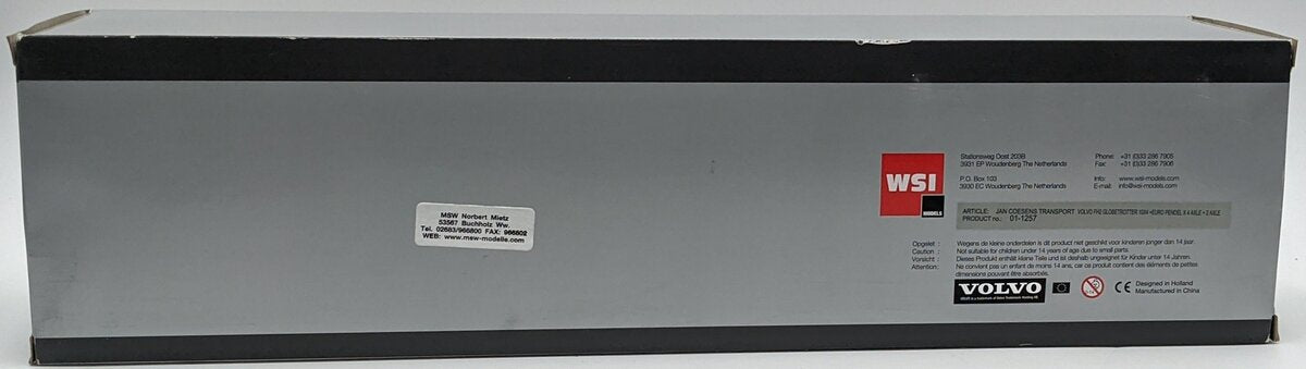 WSI 01-1257 1:50 Jan Coesens Volvo FH2 Globetrotter XL with Nooteboom NIB