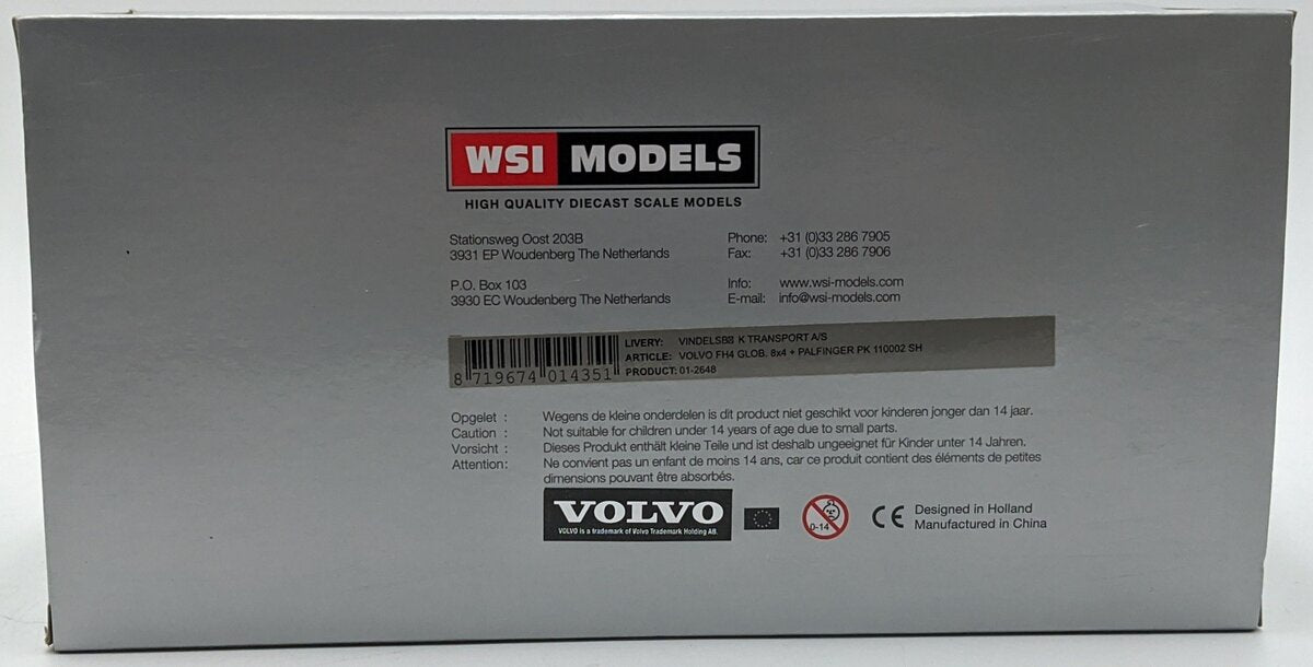 WSI 01-2648 1:50 Vindelsbæk Transport A / S - Volvo FH4 Globetrotter 8x4 Tractor NIB