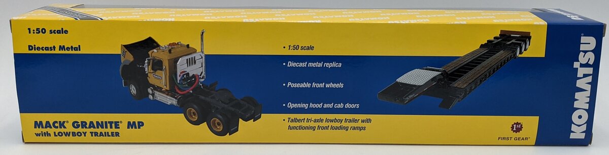 First Gear 50-3135K 1:50 Komatsu Mack Granite MP W/Lowboy Trailer Yellow NIB