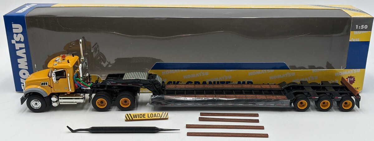 First Gear 50-3135K 1:50 Komatsu Mack Granite MP W/Lowboy Trailer Yellow NIB